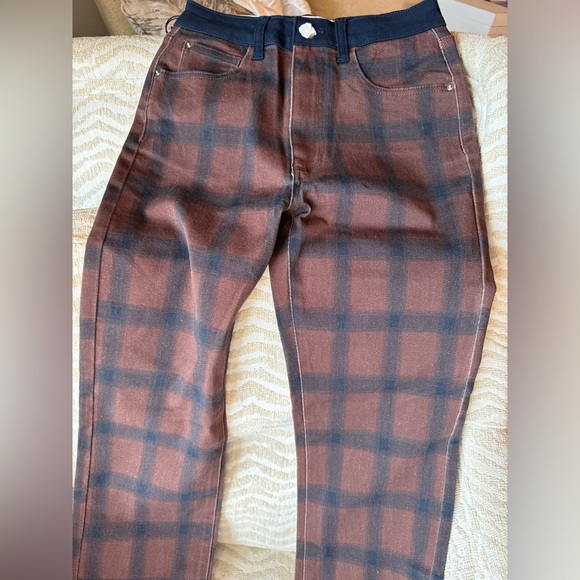WEWOREWHAT Plaid Colorblock Icon Jeans Navy and Brown, Size 25🔥 - Picture 8 of 12